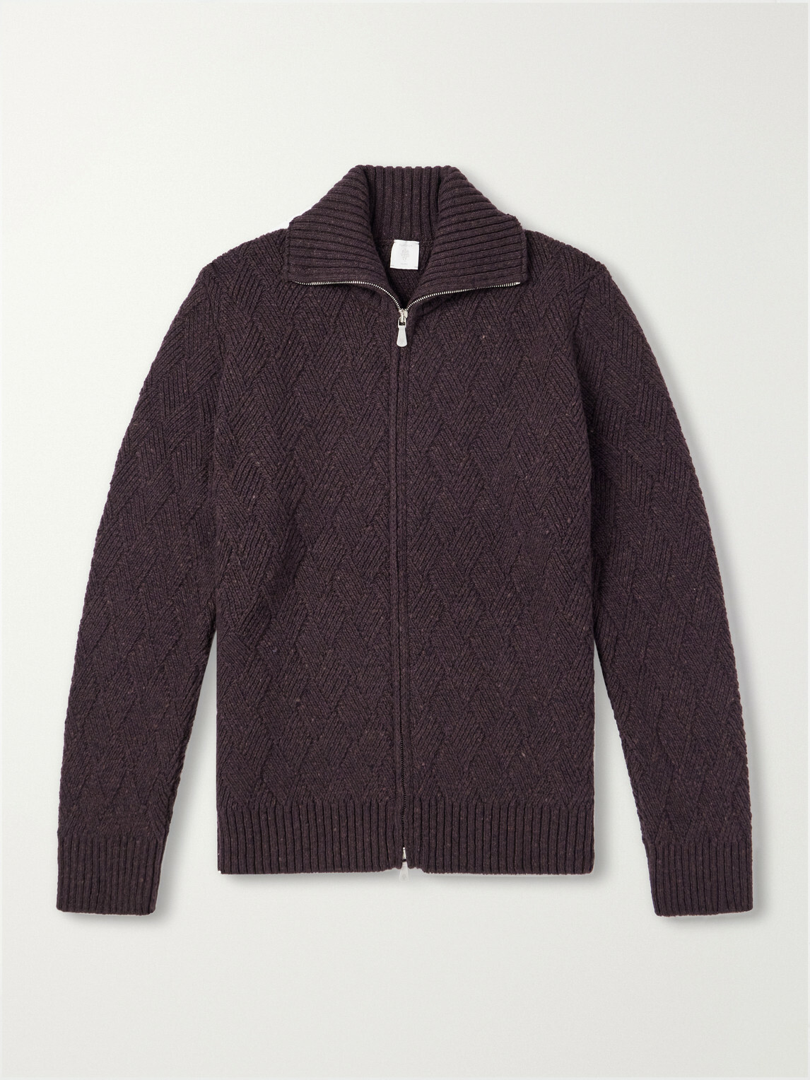 Eleventy - Cable-Knit Wool and Cashmere-Blend Zip-Up Sweater - Burgundy