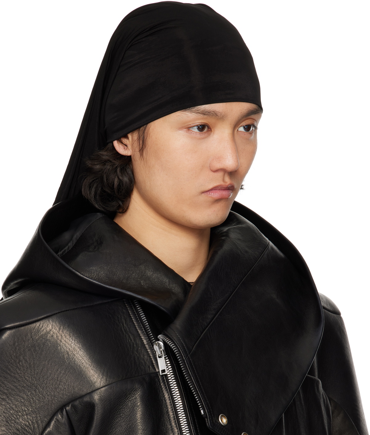 Rick Owens Black Hollywood Stretch Cupro Jersey Wig Hat Rick Owens