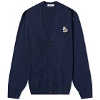 Maison Kitsuné Men's Dressed Fox Patch Relaxed Cardigan in Navy