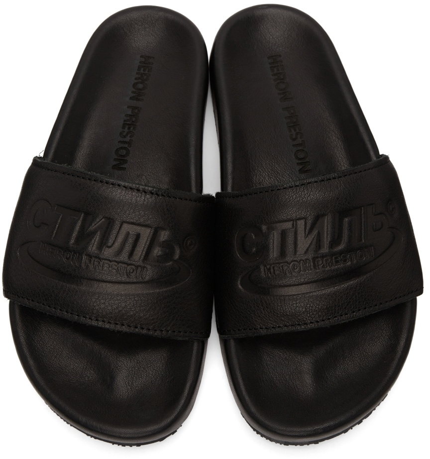 Heron Preston Black Leather Logo Slides Heron Preston display picture 3