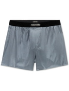 TOM FORD - Velvet-Trimmed Stretch-Silk Satin Boxer Briefs - Gray