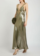 Saint Laurent Metallic Silk Maxi Dress Silver Other