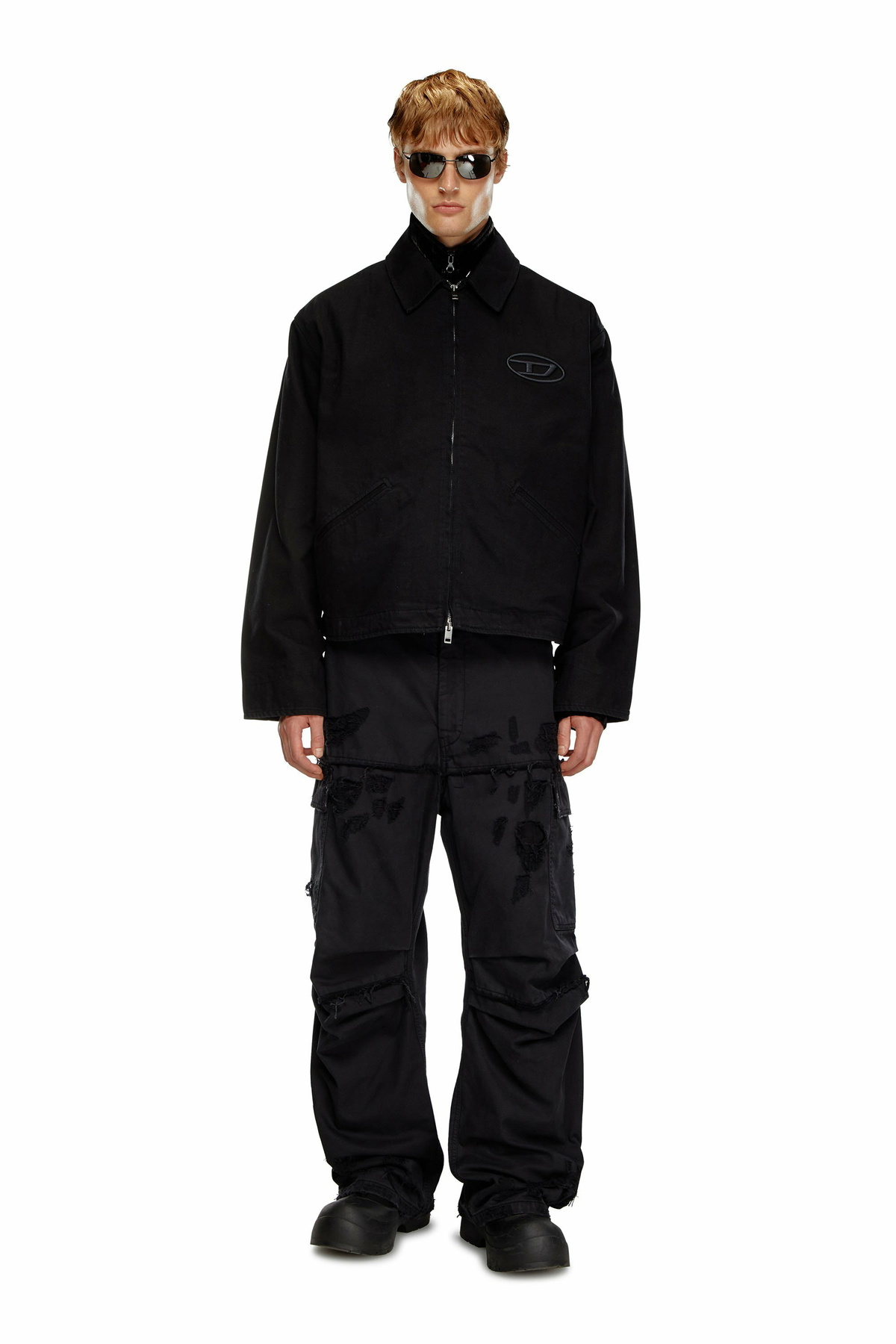 Diesel Denim blouson jacket with bleached logo - Jackets Diesel Denim blouson jacket with bleached logo - Jackets