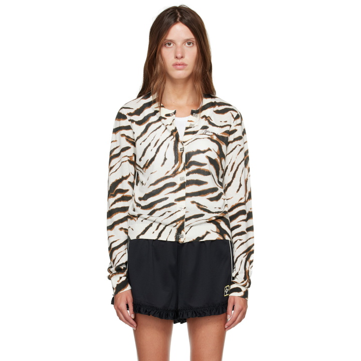 Photo: GANNI Off-White Sheer Printed Cotton Cardigan