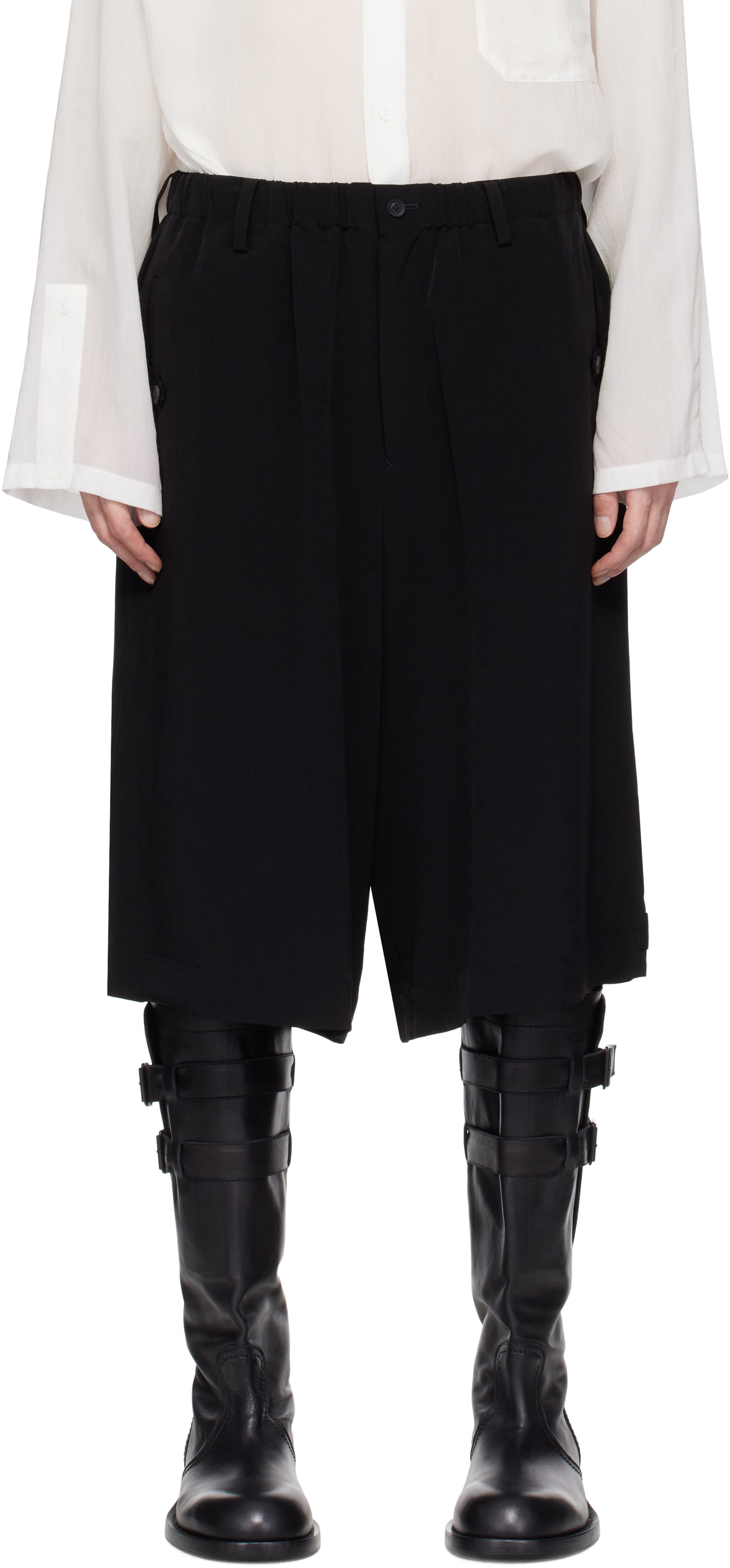 YOHJI YAMAMOTO Black Tab Half Shorts