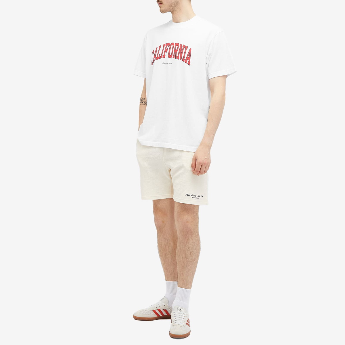 Sporty & Rich Hotel du Cap Cursive Terry Short in Cream Navy