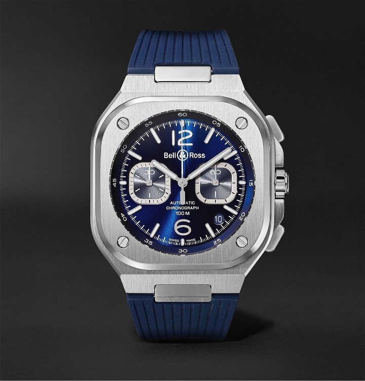 Photo: BELL & ROSS - BR 05 Automatic Chronograph 40mm Stainless Steel and Rubber Watch, Ref.No. BR05C-BUBU-ST/SRB - Blue