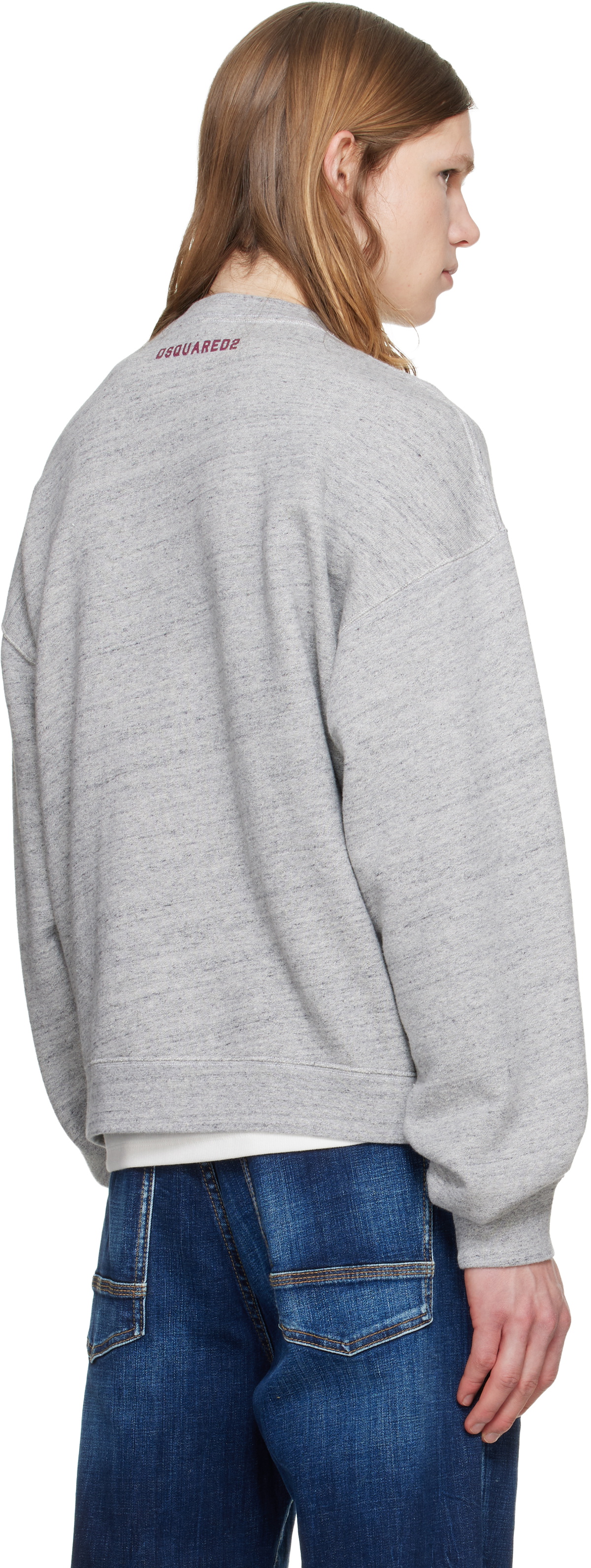 Dsquared2 Gray D2 College Short & Wide Crewneck Sweatshirt