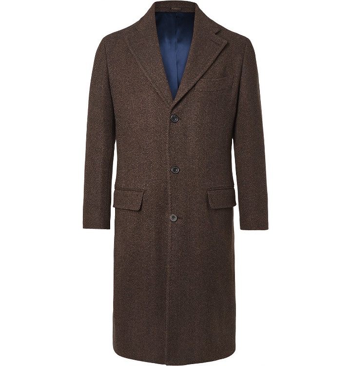 Photo: Rubinacci - Herringbone Virgin Wool and Cashmere-Blend Overcoat - Brown