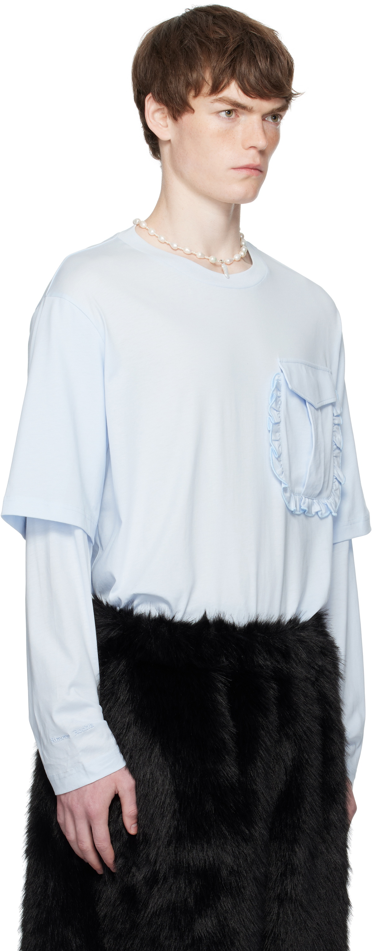 Simone Rocha Blue Layered Ruffle Pocket Long Sleeve T-shirt