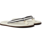 Brunello Cucinelli - Striped Canvas and Leather Flip-Flops - White