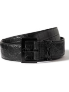 SAINT LAURENT - Croc-Effect Leather Belt - Black