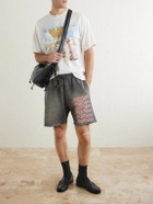 SAINT MXXXXXX - Wide-Leg Logo-Print Distressed Cotton-Jersey Drawstring Shorts - Gray