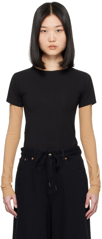 Photo: MM6 Maison Margiela Black & Beige Layered Long Sleeve T-Shirt