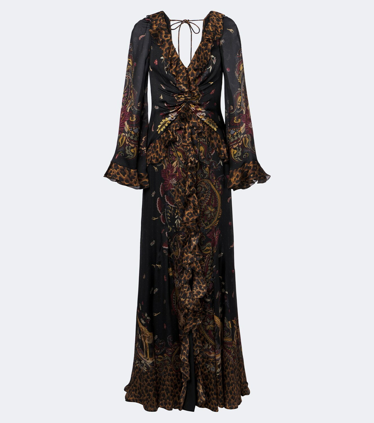 Etro Printed ruched silk maxi dress