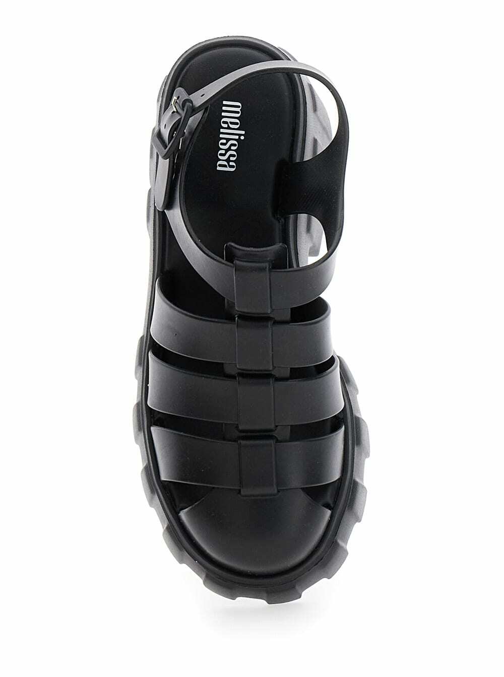 Melissa megan Black Sandals With Adjustable Buckle Closure And Cage Design In Tech Fabric Woman