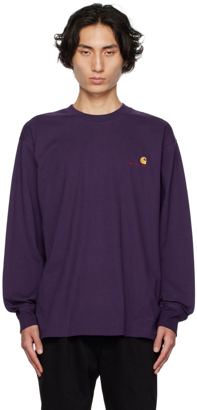 Photo: Carhartt Work In Progress Purple American Script Long Sleeve T-Shirt