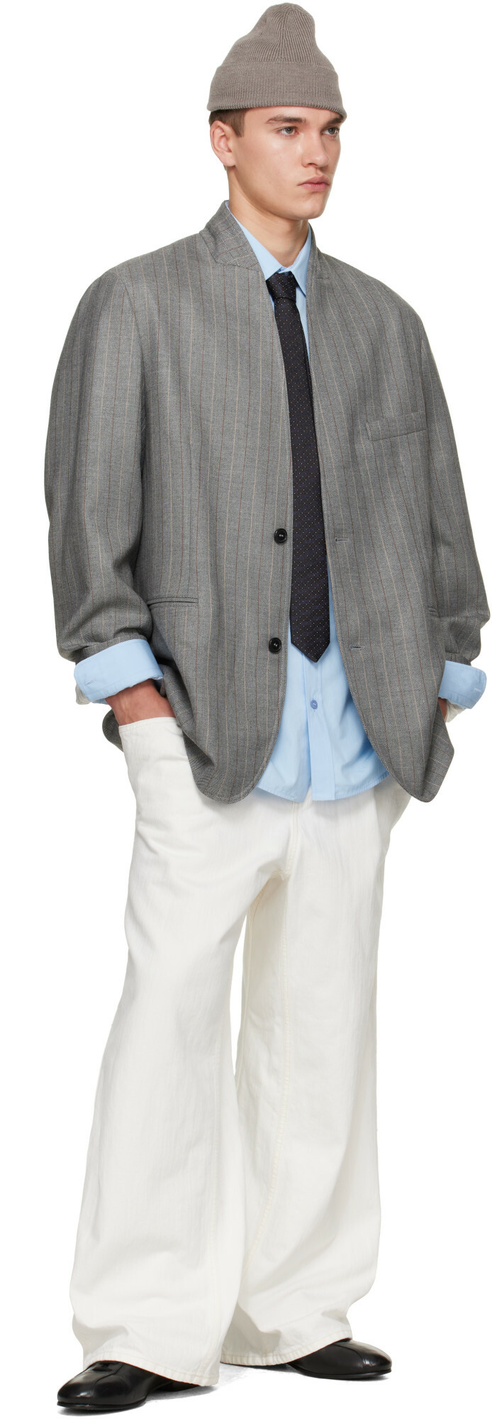 Hed Mayner Gray Striped Herringbone Blazer