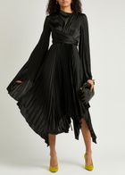 A.W.A.K.E Mode Pleated Wrap-effect Satin Midi Dress Black