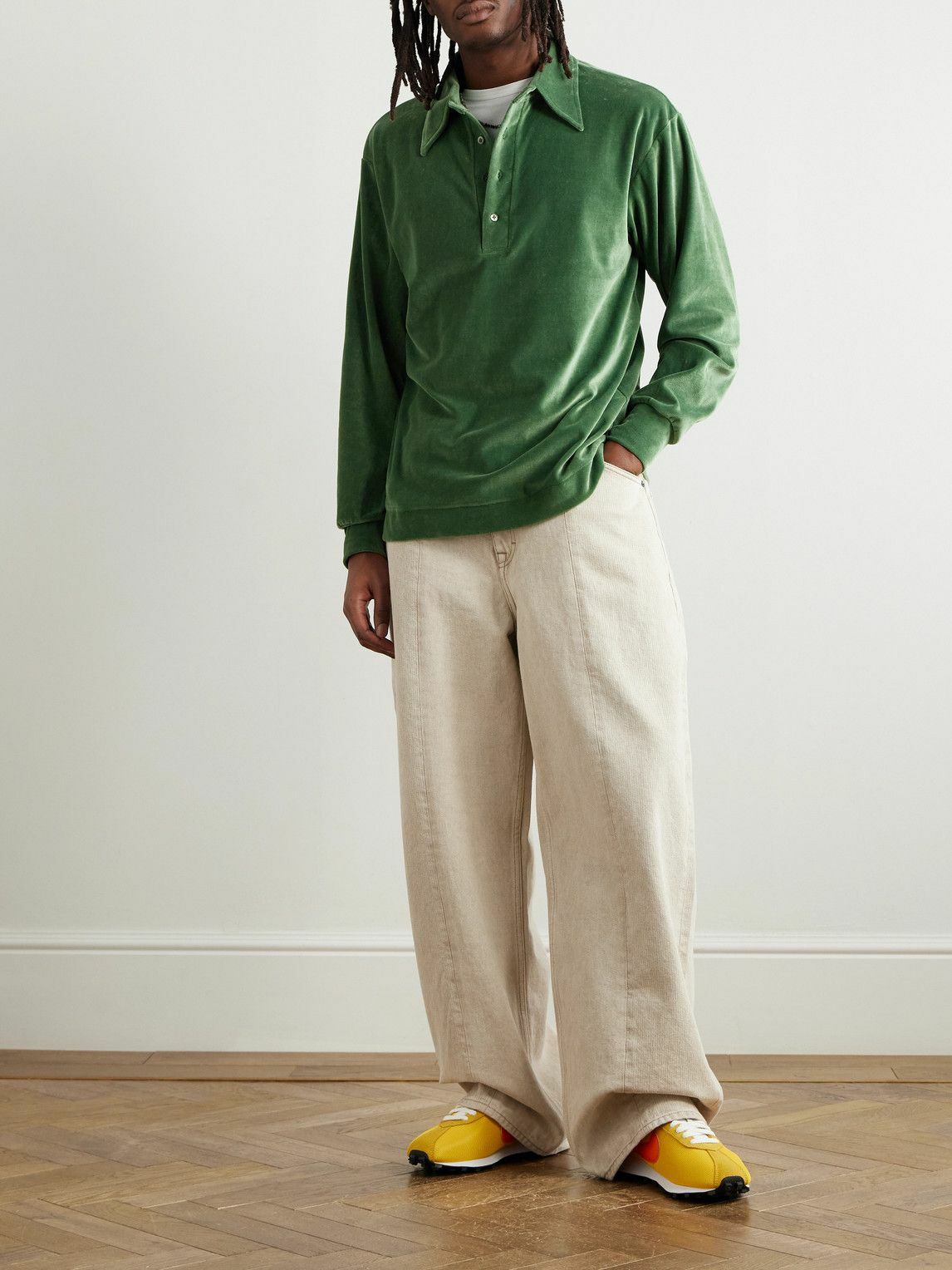 Needles - Cotton-Blend Velour Polo Shirt - Green