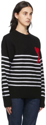 AMI Alexandre Mattiussi Black & White Ami de Cœur Striped Sweater