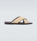 Manolo Blahnik Otawi leather-trimmed raffia sandals