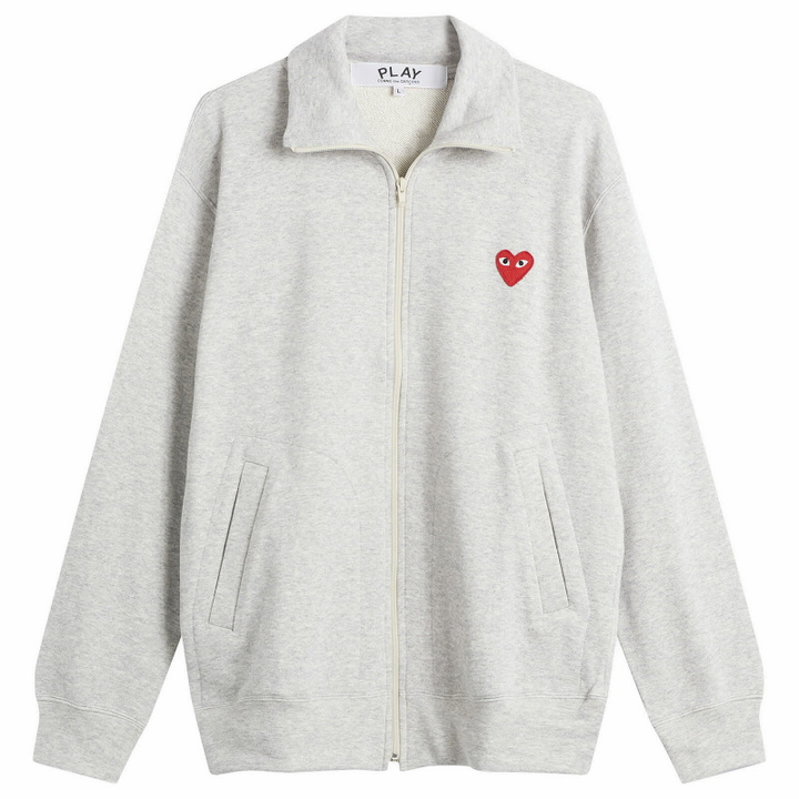 Photo: Comme des Garçons Play U Sweatshirt Red Emblem Knit in Top Grey