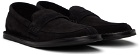 The Row Black Cary Suede Loafers