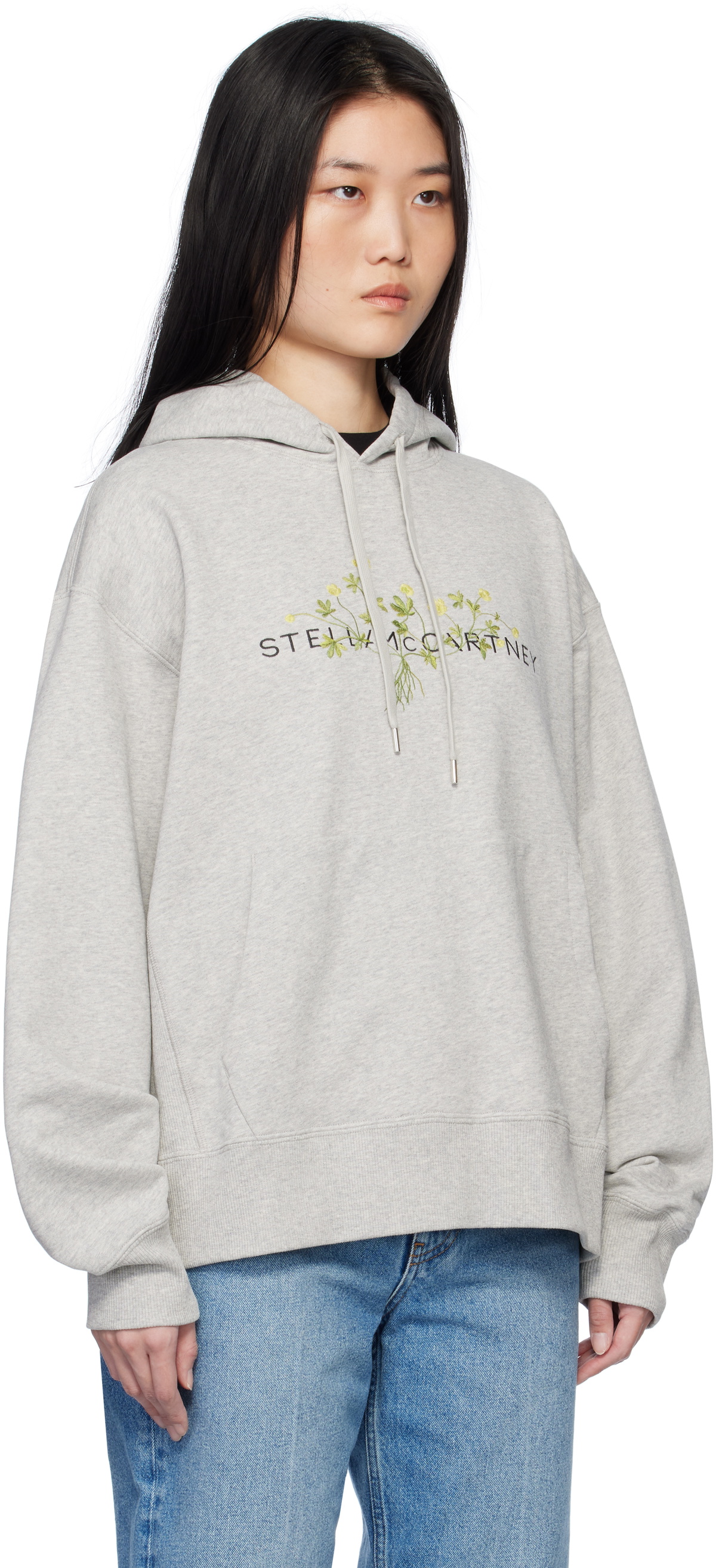 Stella McCartney Gray Floral Embroidered Logo Hoodie