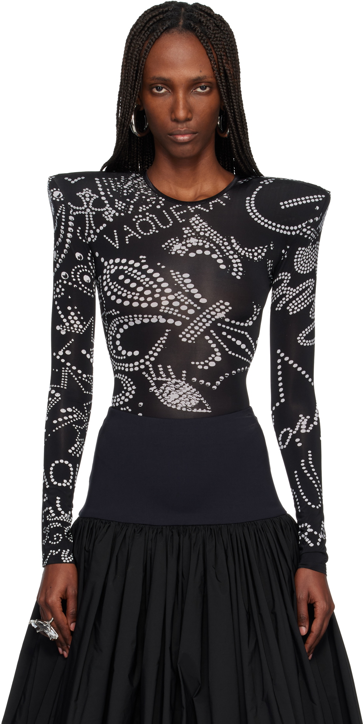 VAQUERA Black Shoulder Pad Bodysuit