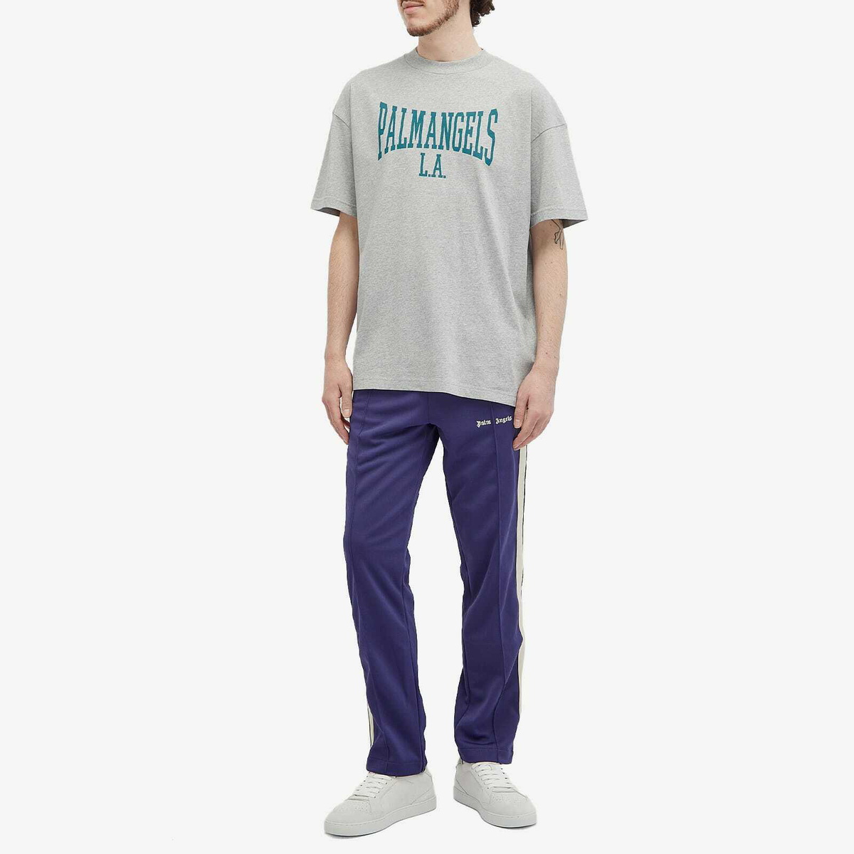 ★人気★【Palm Angels】COLLEGE CLASSIC T-SHIRT Palm Angels Men's College Classic T-Shirt in Grey Palm Angels