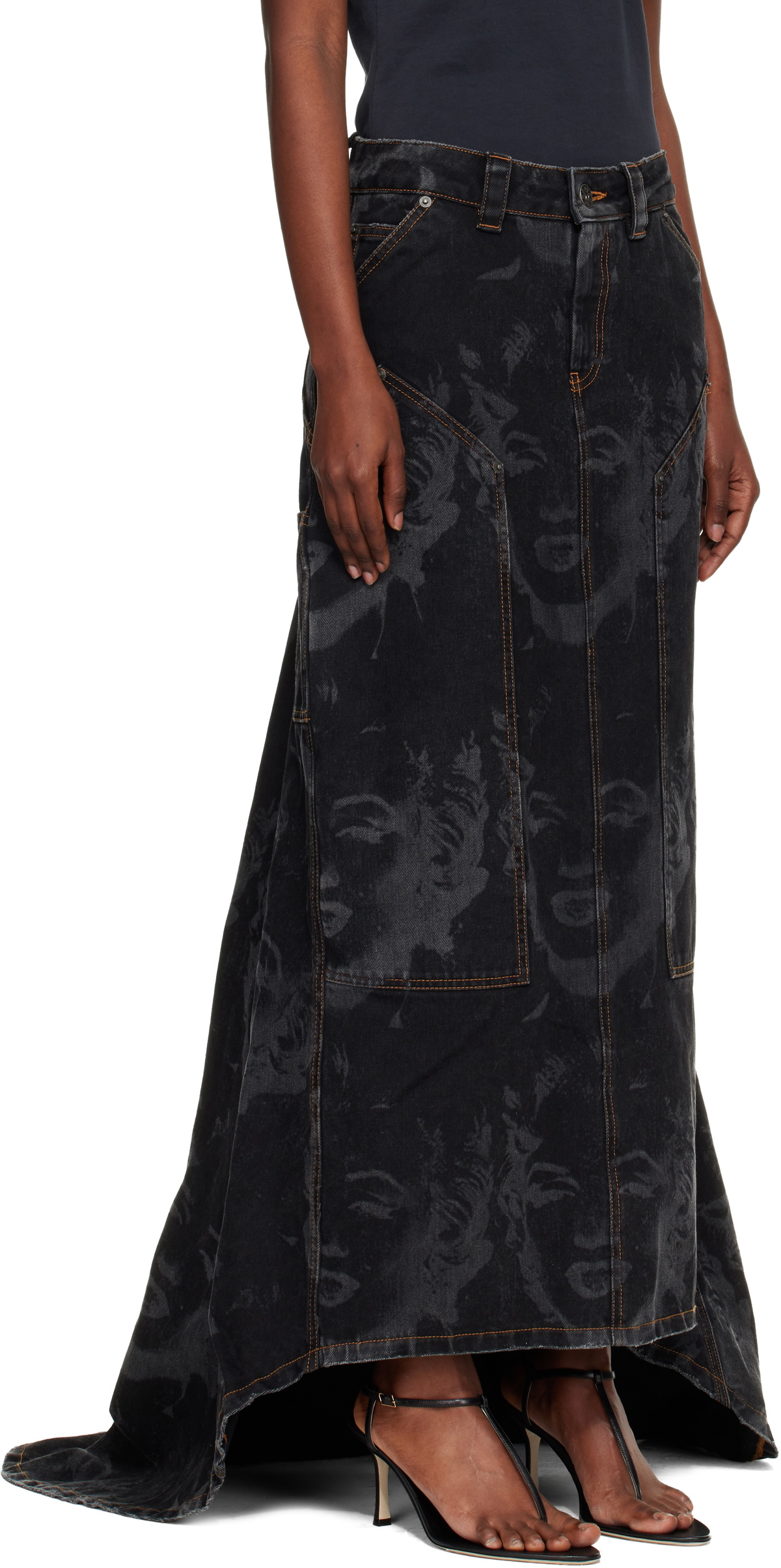 VAQUERA Black Prom Denim Maxi Skirt