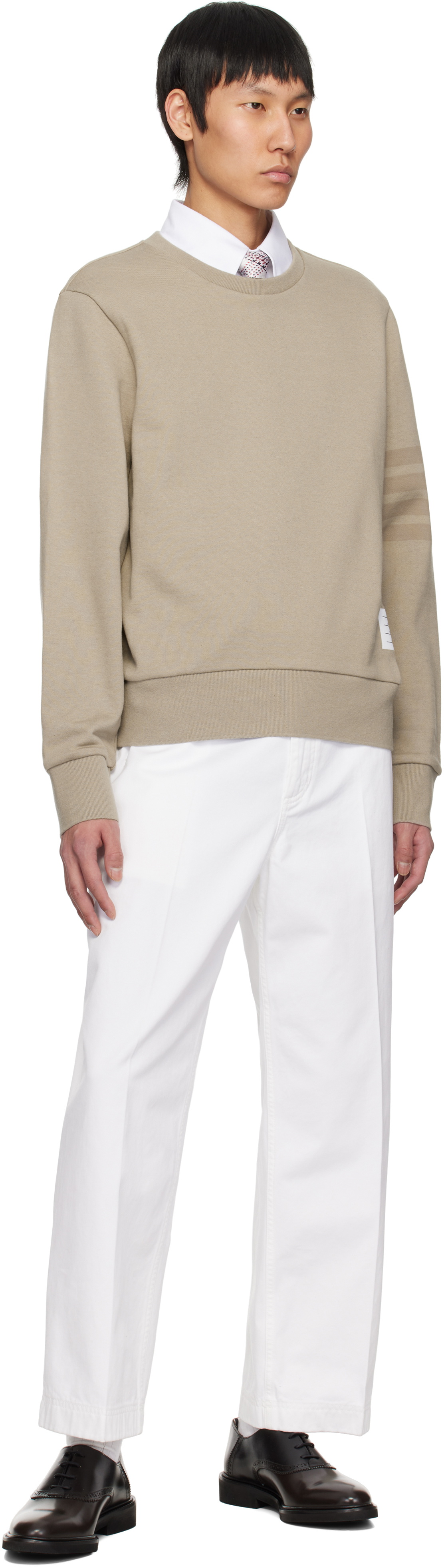Thom Browne Beige Tonal 4-Bar Loopback Sweatshirt