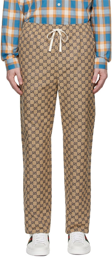 Photo: Gucci Beige & Navy Canvas GG Trousers
