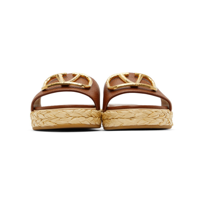 Valentino Brown Valentino Garavani VLogo Slide Espadrilles