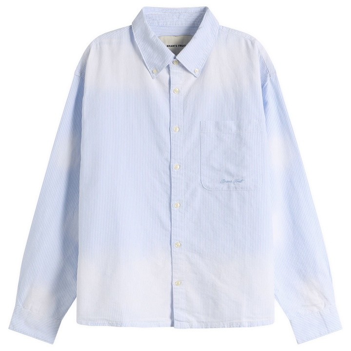 Photo: Bram's Fruit Men's Distressed Oxford Shirt in Light Blue