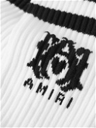 AMIRI - Logo-Intarsia Ribbed Stretch Cotton-Blend Socks - White