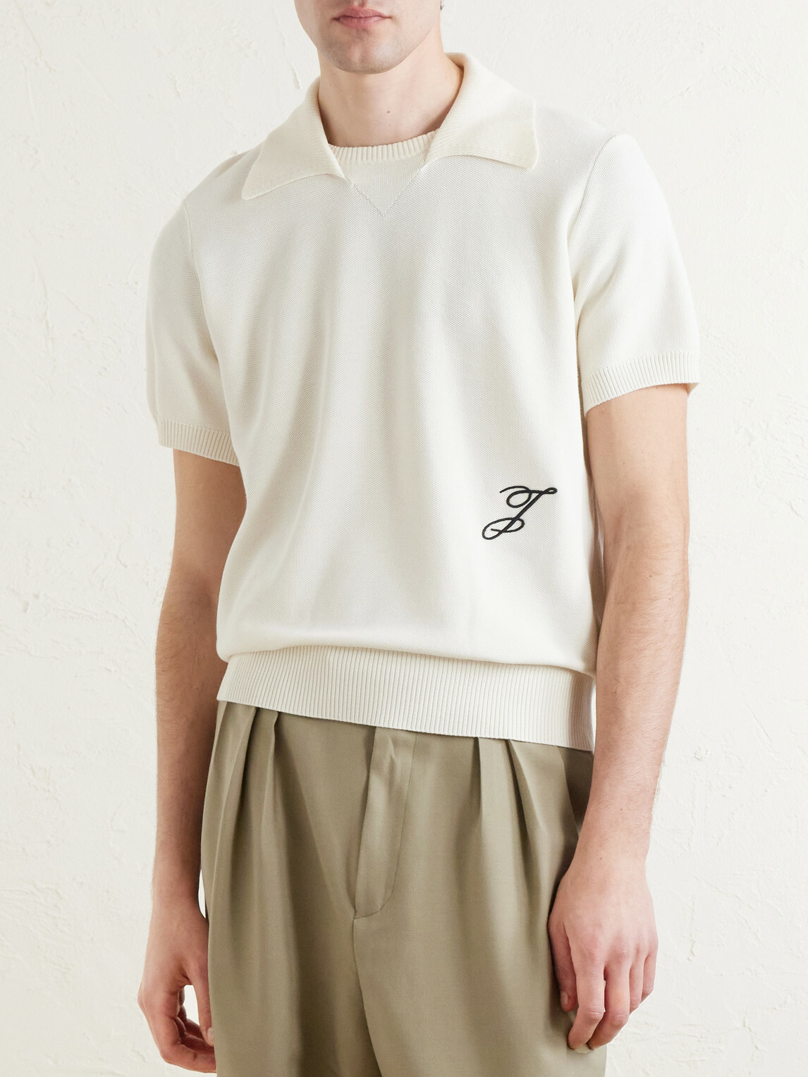 Jacquemus - Logo-Embroidered Knitted Cotton and Silk-Blend Polo Shirt - Neutrals