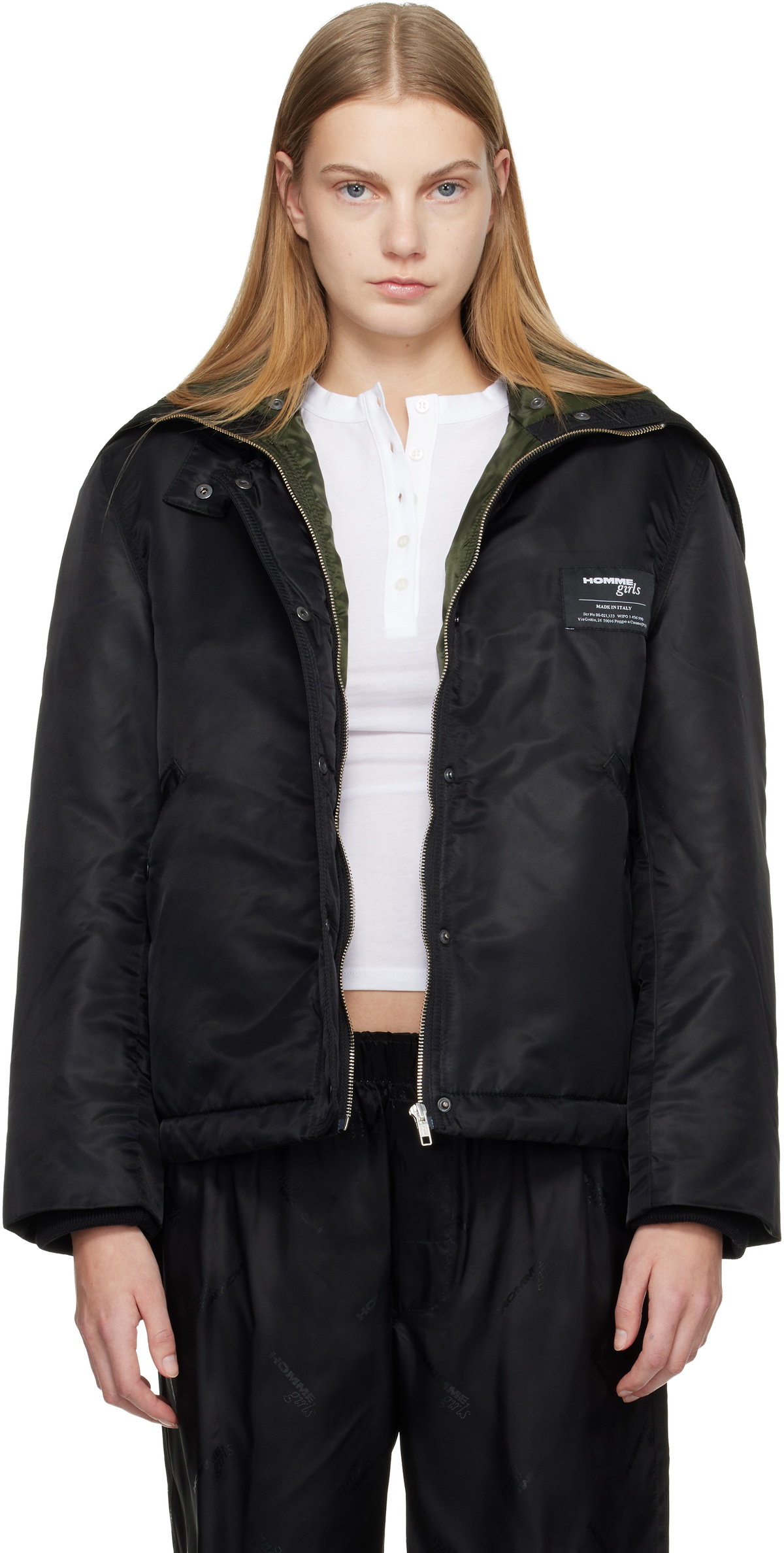 HommeGirls Black Nylon Bomber Jacket