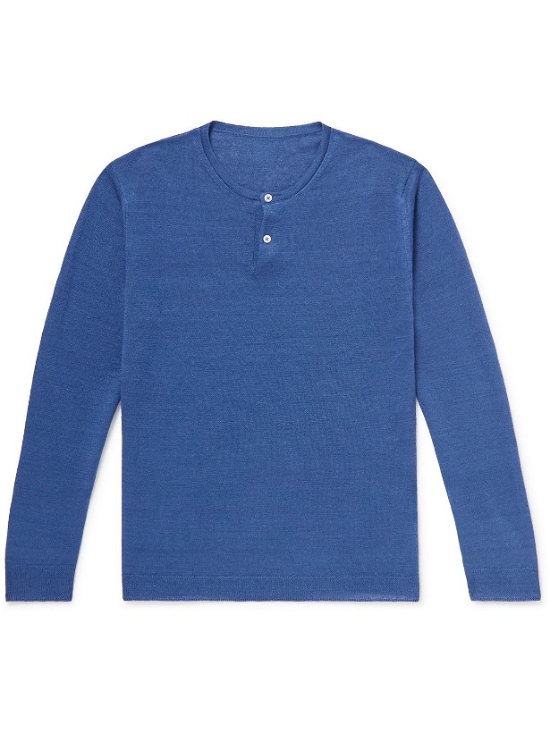 Photo: Anderson & Sheppard - Knitted Linen Henley T-Shirt - Blue
