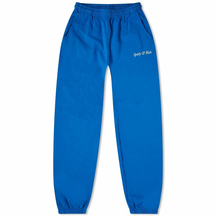 Photo: Sporty & Rich Men's italic Logo Sweat Pants in Royal Blue/White