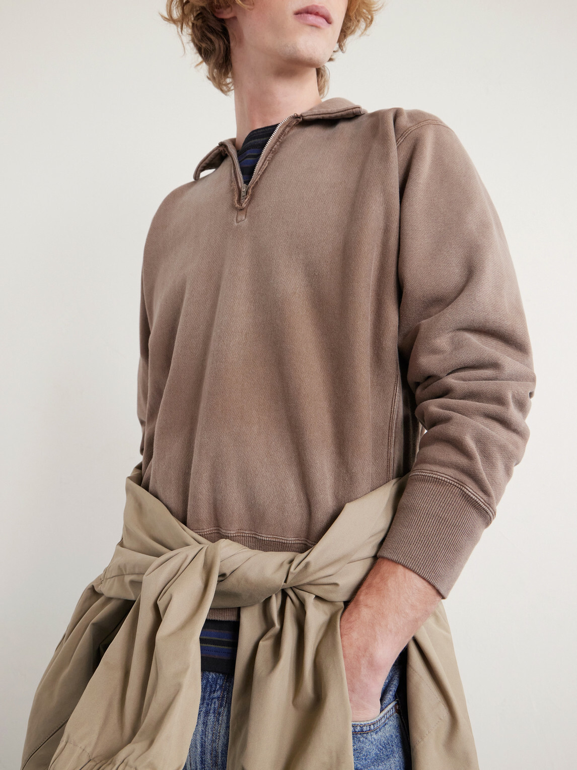 A.PRESSE - Half-Zip Cotton-Jersey Sweatshirt - Brown