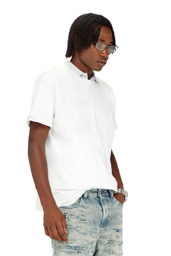 Photo: Diesel T-shirt with frayed edges and crystal details - T-Shirts Mens in White
