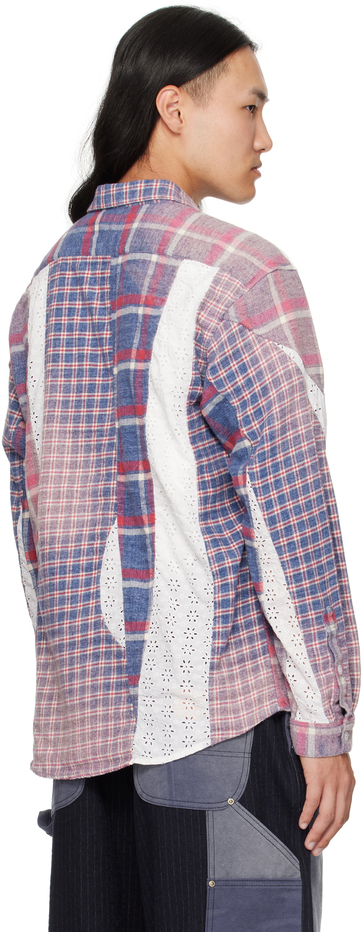Khoki Blue & Red Vintage-Effect Asymmetric Shirt KHOKI
