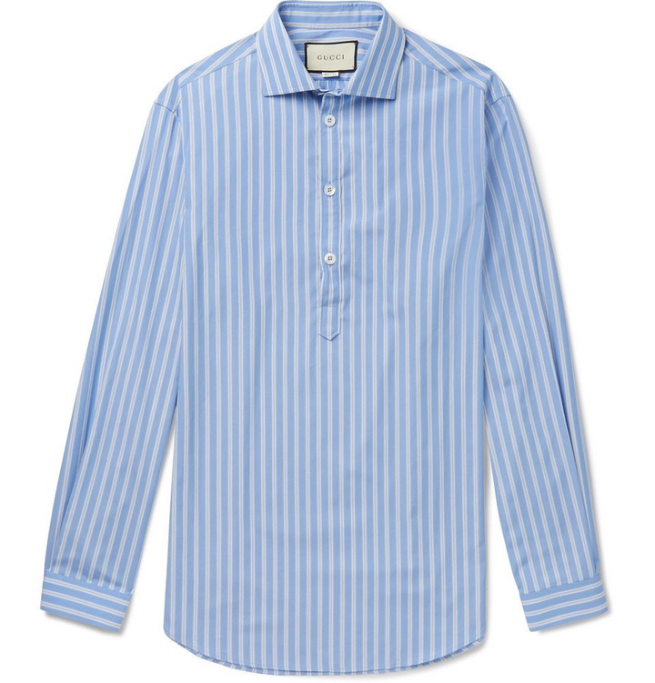 Photo: Gucci - Oversized Striped Cotton-Poplin Half-Placket Shirt - Men - Light blue