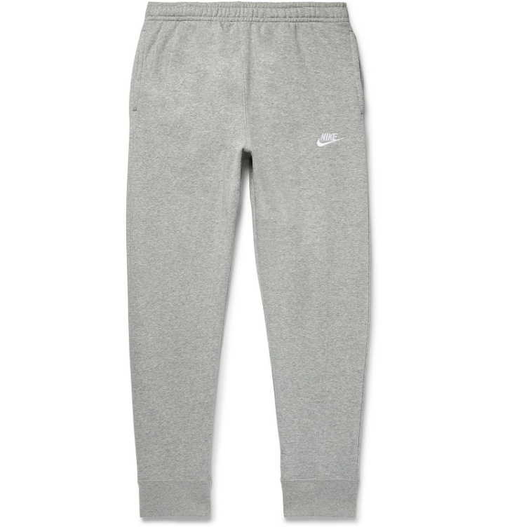 Photo: Nike - Sportswear Club Tapered Mélange Fleece-Back Cotton-Blend Jersey Sweatpants - Gray