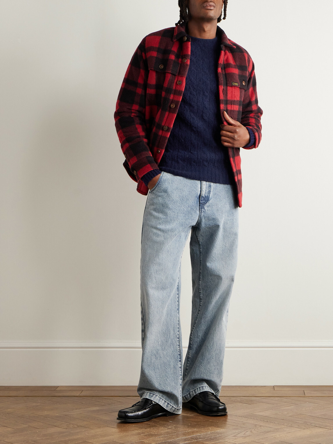 Drake's - Cable-Knit Brushed Shetland Wool Sweater - Blue