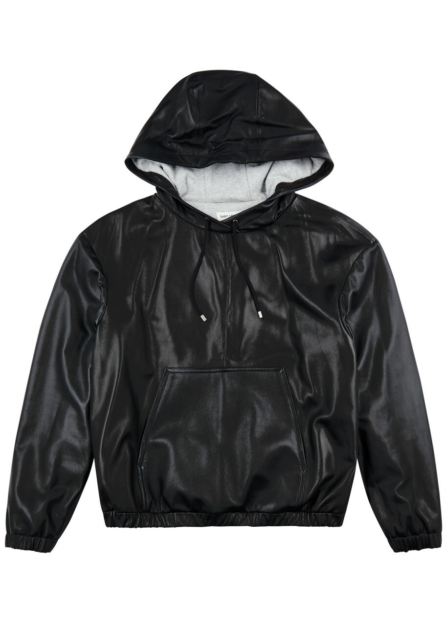Saint Laurent Hooded Leather Sweatshirt Black Saint Laurent