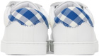 Burberry White & Blue Checked Sneakers