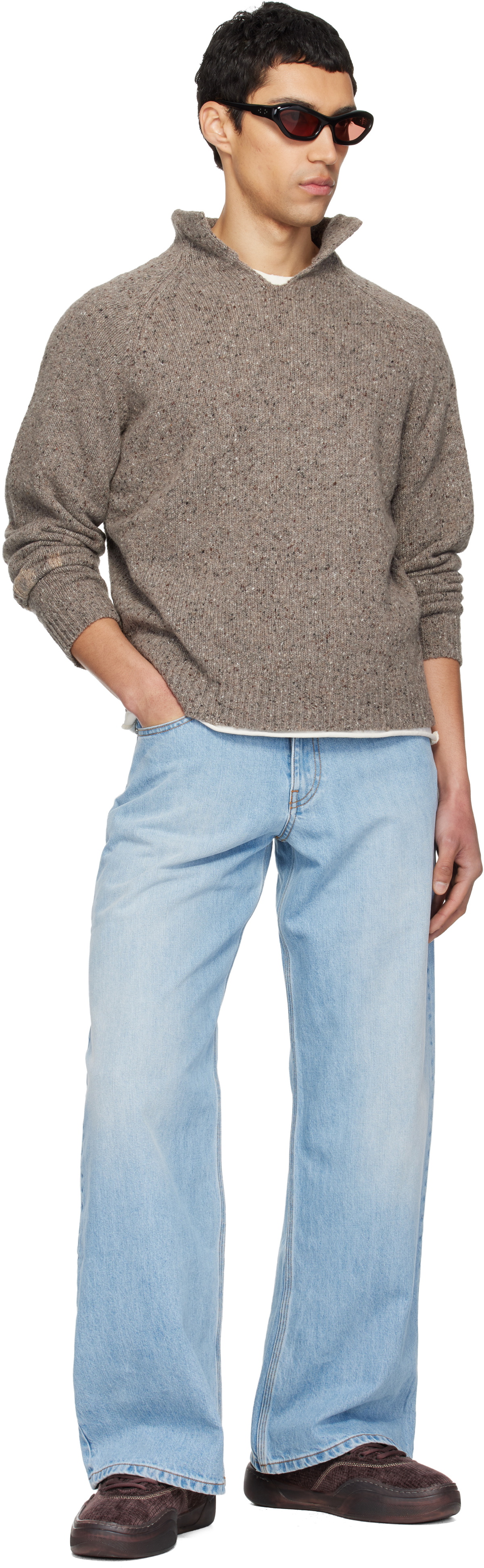 ERL Taupe Slit Neck Sweater